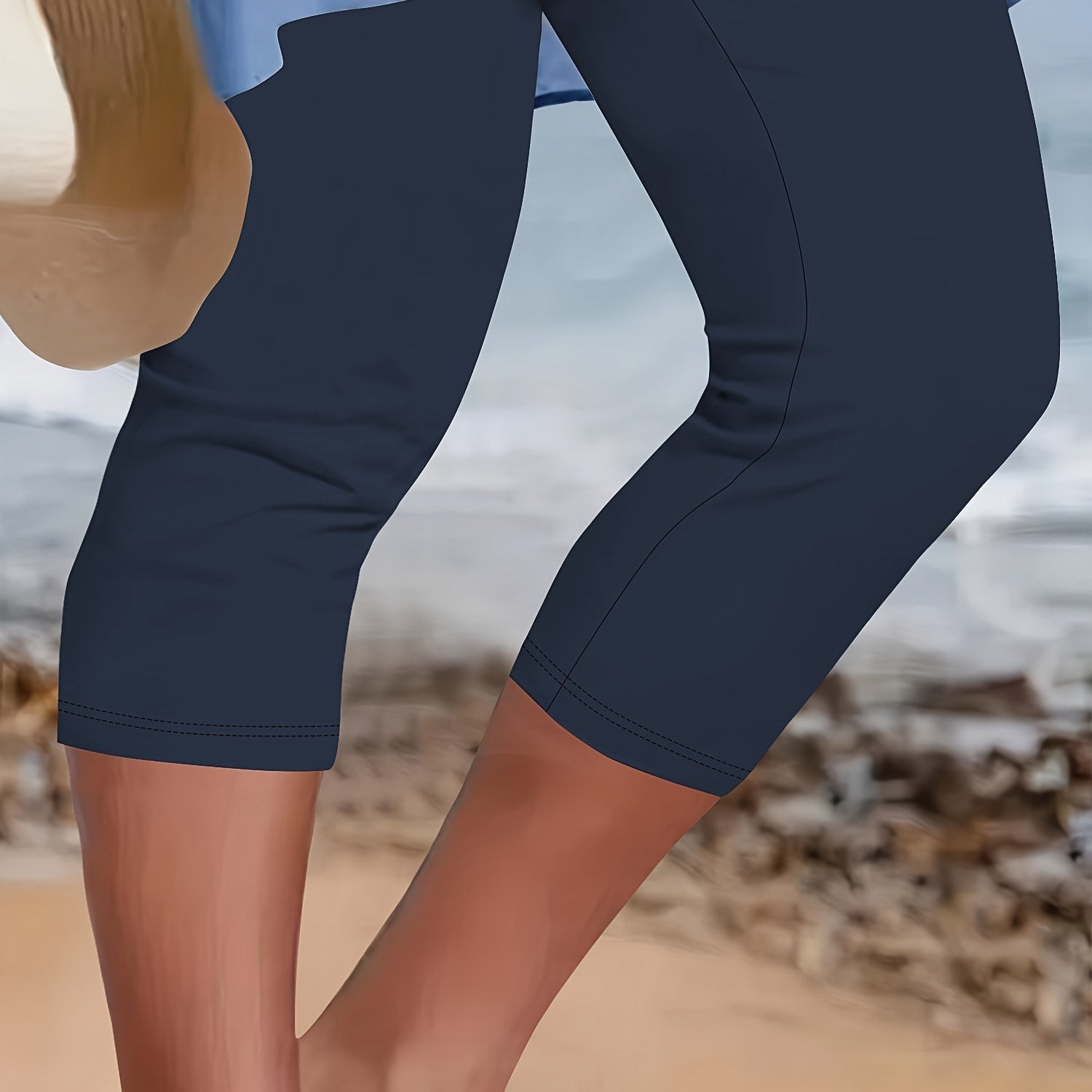 Women's Plus Size High-Waisted Capri Leggings Stretchy Comfort Black