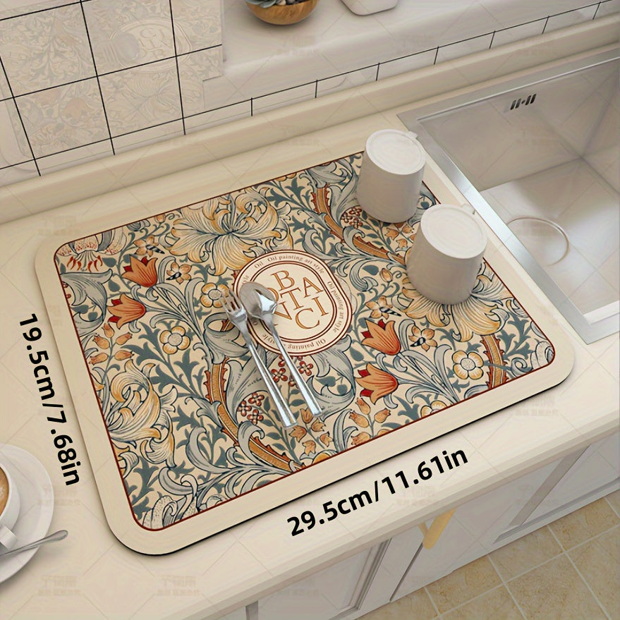 Floral Pattern Coffee Machine Mat Multi-Functional Dish Drying Pad Non-Slip Soft Kitchen Bathroom