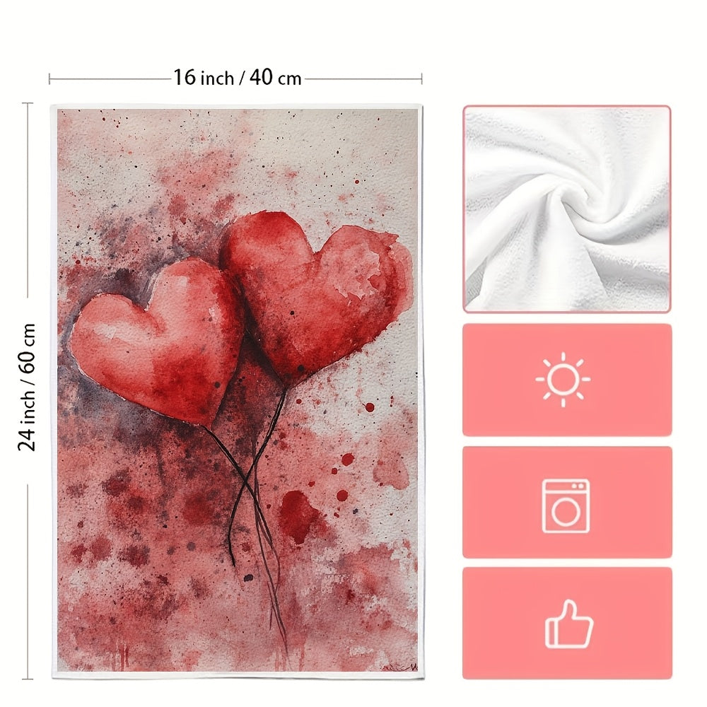 Valentine's Day Kitchen Towels Set 2 Coastal Design Absorbent Polyester 40x60 cm