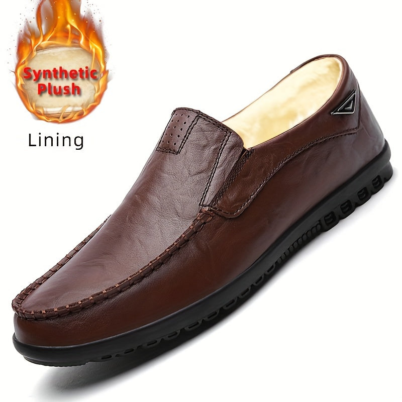 Men's Casual Leather Oxford Shoes Slip-On Low Top Round Toe All-Season
