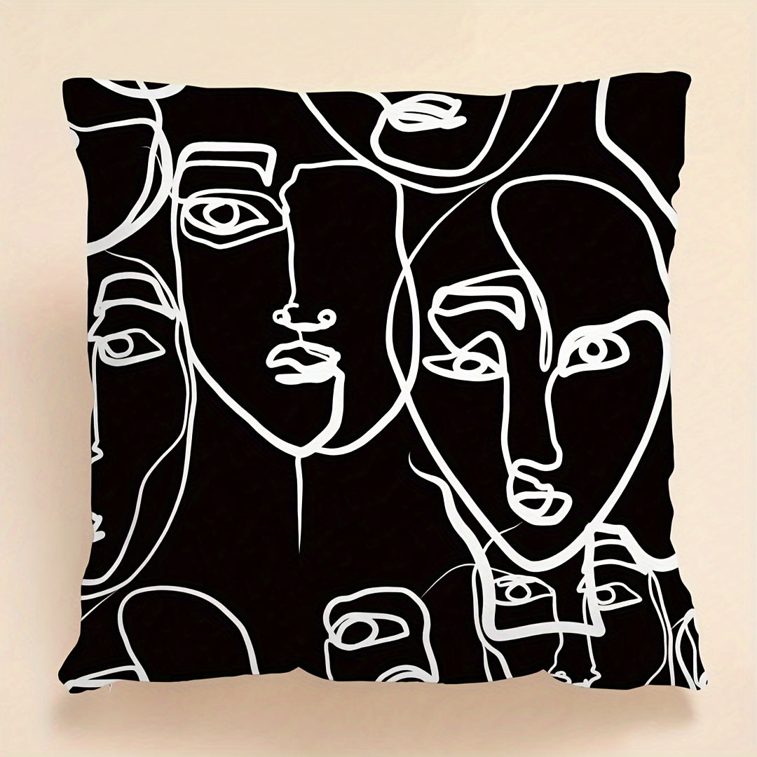 Funda de cojín con figura abstracta, poliéster, punto, blanco y negro, sofá, decoración para sala de estar