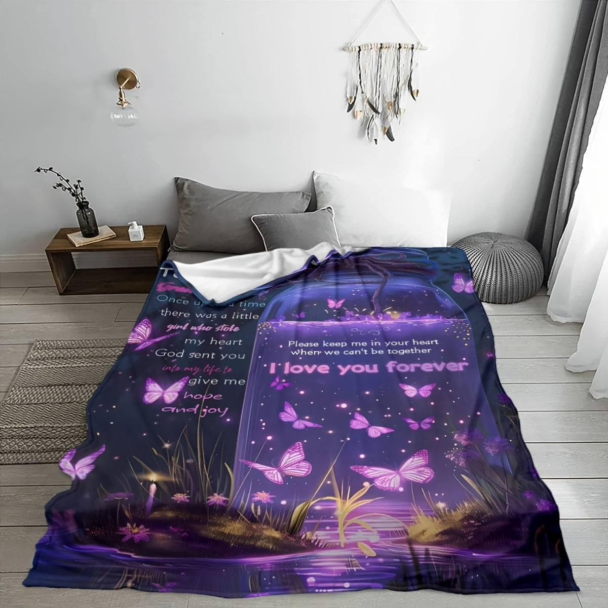 Asian-Inspired Fleece Blanket with Butterfly Print for All Seasons