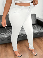 Ayollar uchun zamonaviy plussayz skinny shimlar, bir rangli, yuqori bel bilan cho'ntaklar, mashinada yuvish mumkin