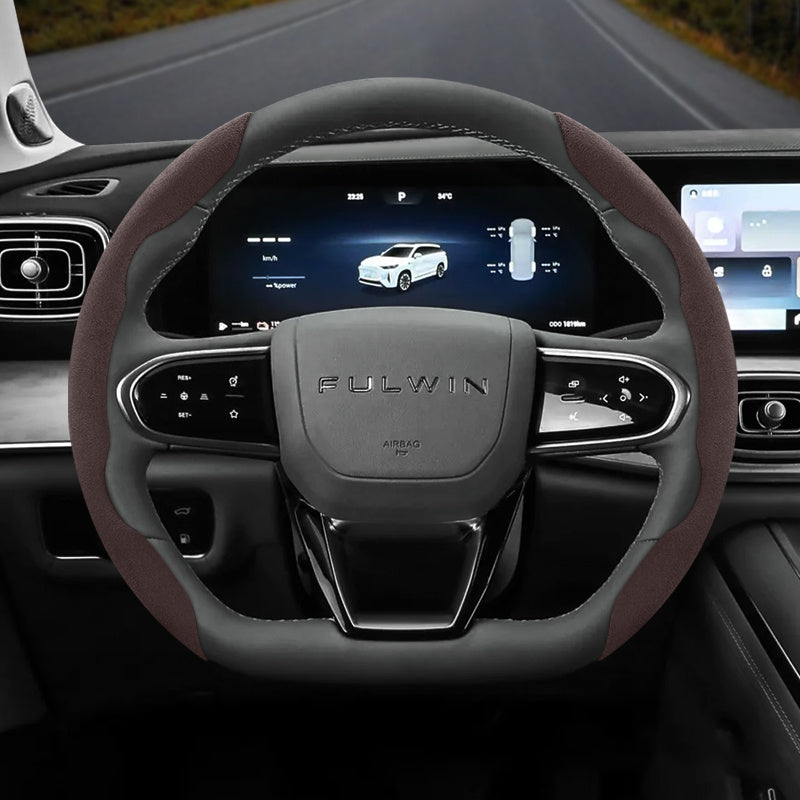 2PC Set Winter Velvet Anti-Slip Ultra-Thin Steering Wheel Cover Black Green Red Orange Brown