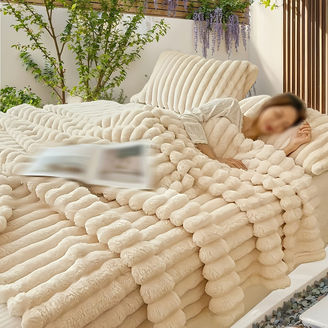 Faux Fur Throw Blanket Double Layer Soft Warm for Couch Bed Travel Camping