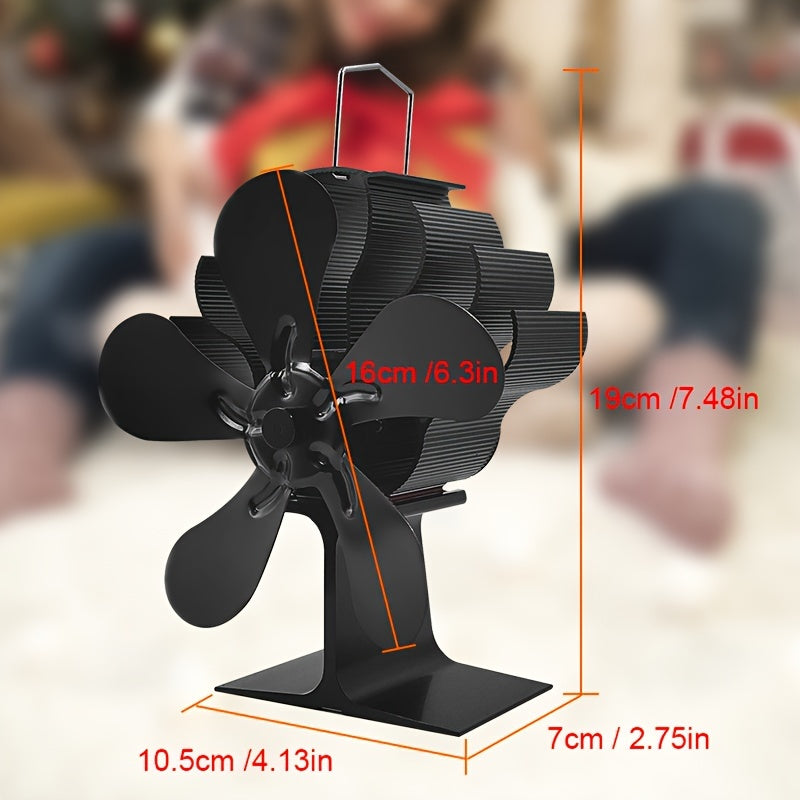 5-Blade Heat Powered Stove Fan for Wood and Fireplace Aluminum Exhaust Fan