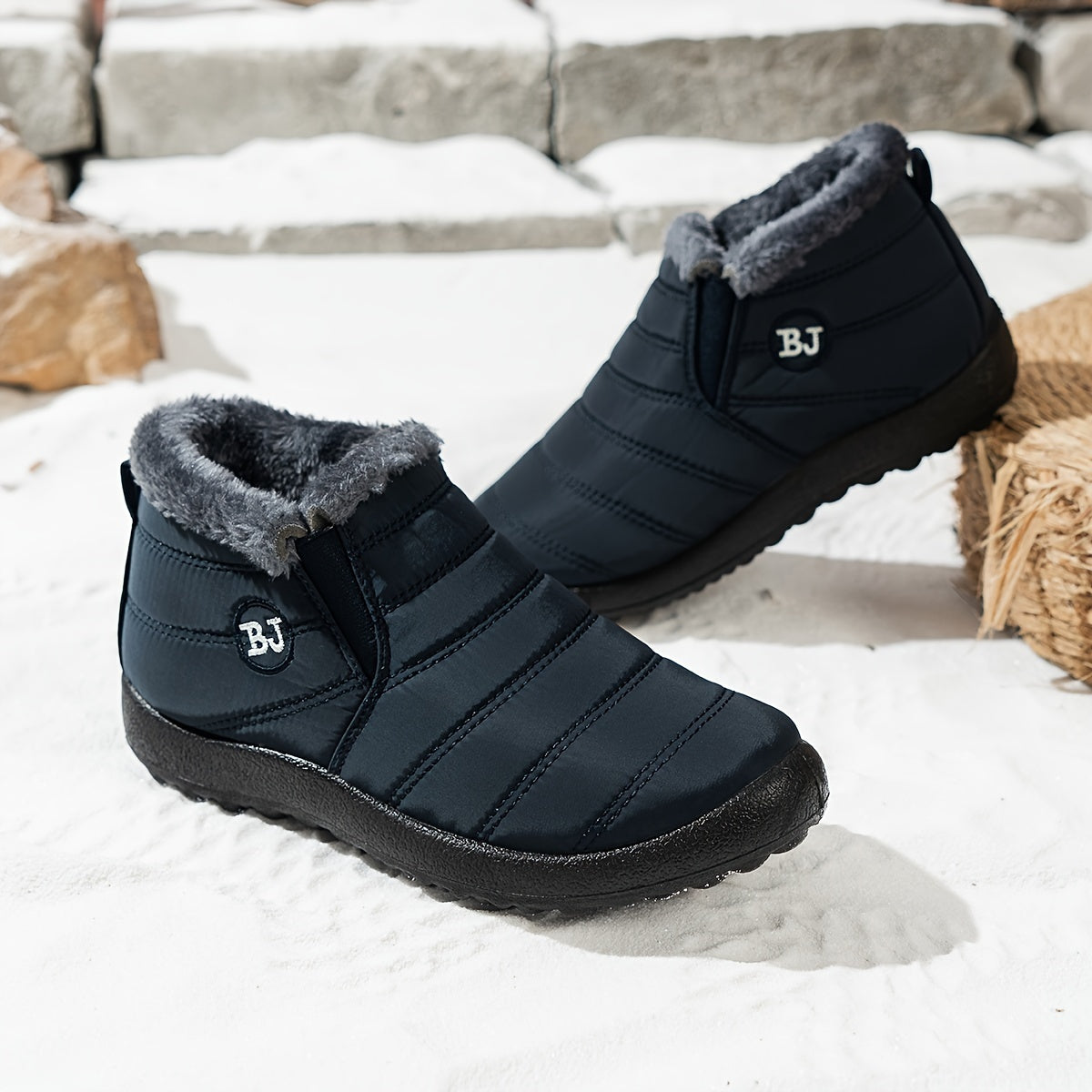 Women's Winter Slip-On Boots Fabric Upper Casual Flat Heel