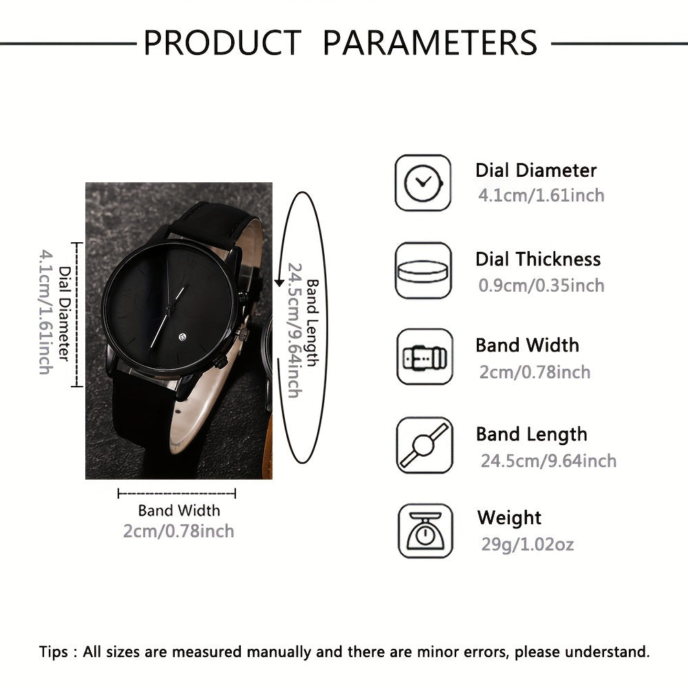 Men's Quartz Watch Set with Calendar Leather Strap Analog Stylish Alloy Case for Graduation or School