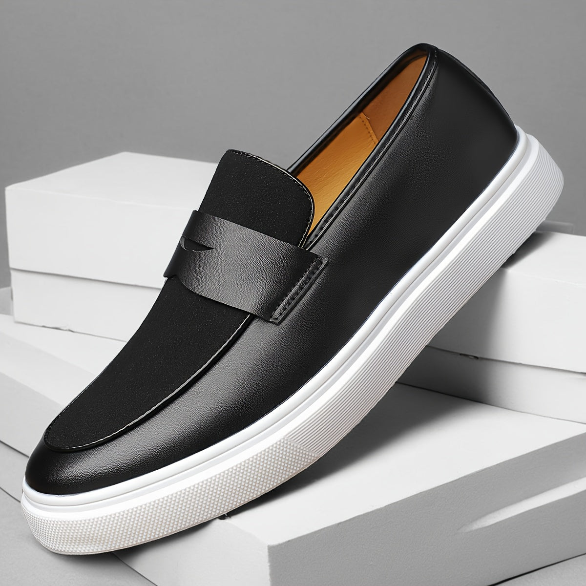 Men's PU Slip-On Dress Shoes Solid Color Low Top Round Toe All-Season