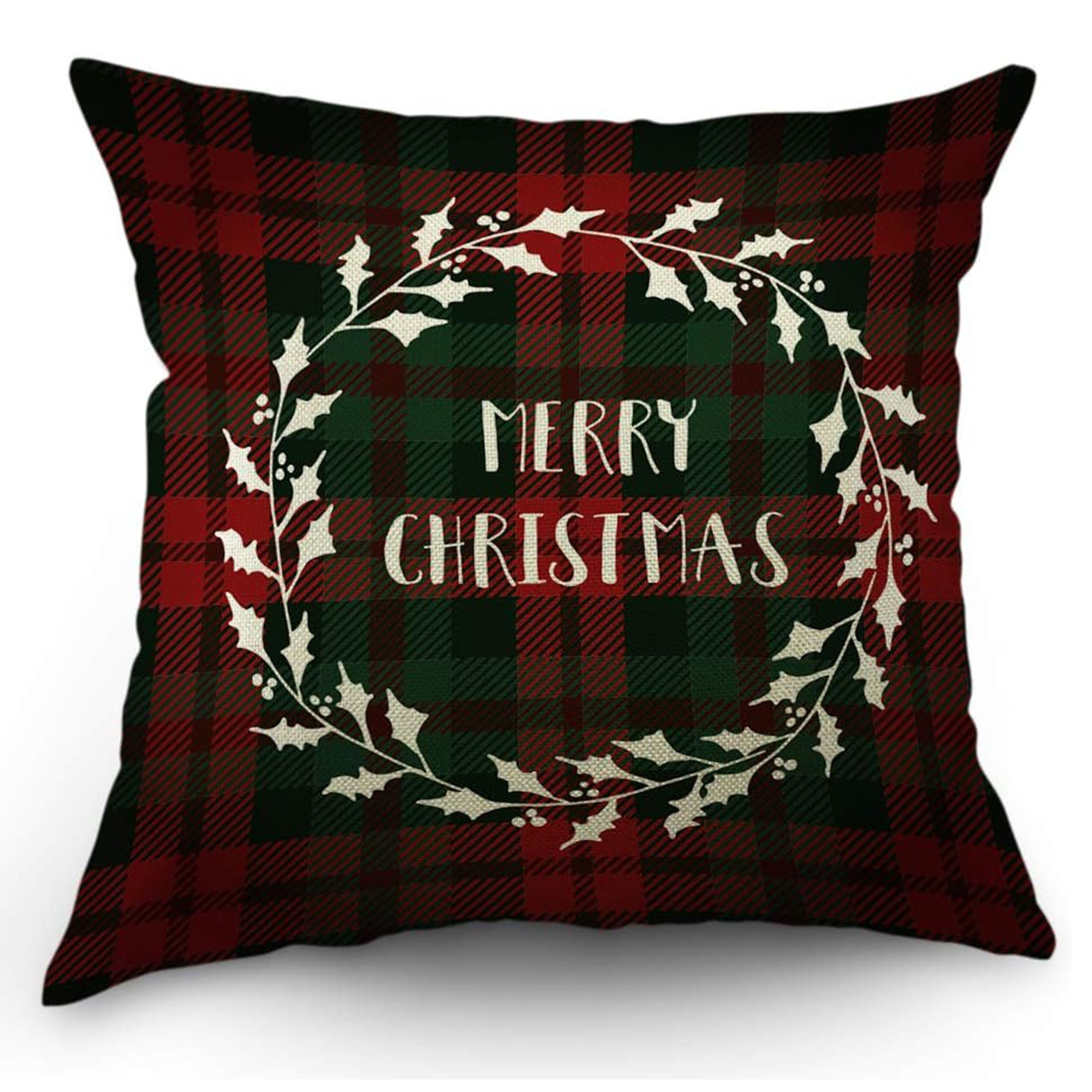 Christmas Plaid Decorative Pillowcase 45x45 cm Zipper Machine Washable for Bedroom Sofa Living Room