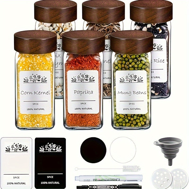 Set of 6 12 or 24 Glass Spice Jars with Sandalwood Lids 120ml Kitchen Organization