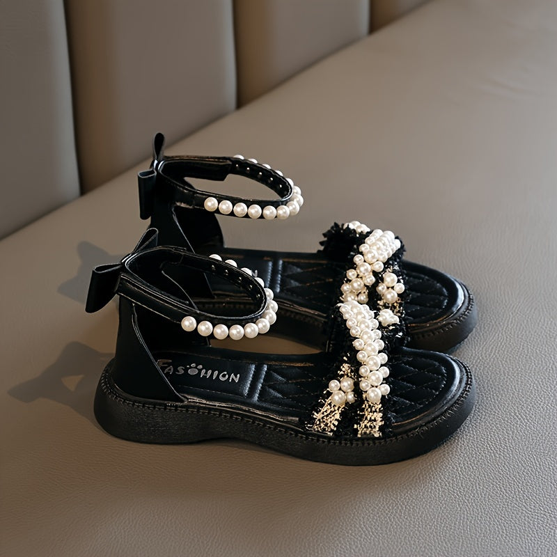 Girls' Sandals Black White Striped Floral Soft Sole Zipper Casual Vacation