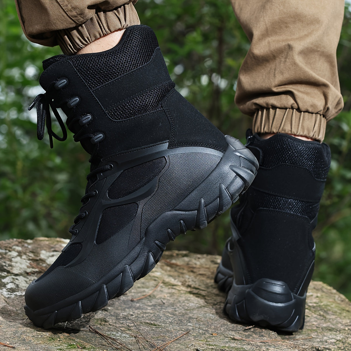 Men's Tactical High-Top Boots Lightweight All-Season Sports Zipper Lace Closure