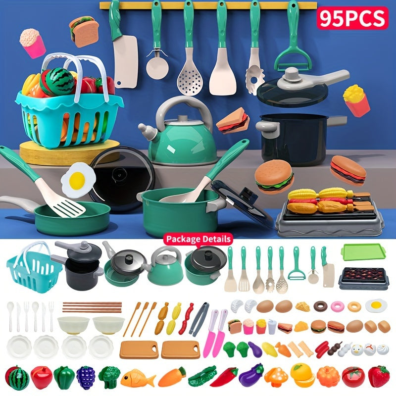 Kids Kitchen Play Set for Children Aged 3 Plus with 32-95 Pieces Including Fruits Vegetables Utensils Colorful Role Play Toy