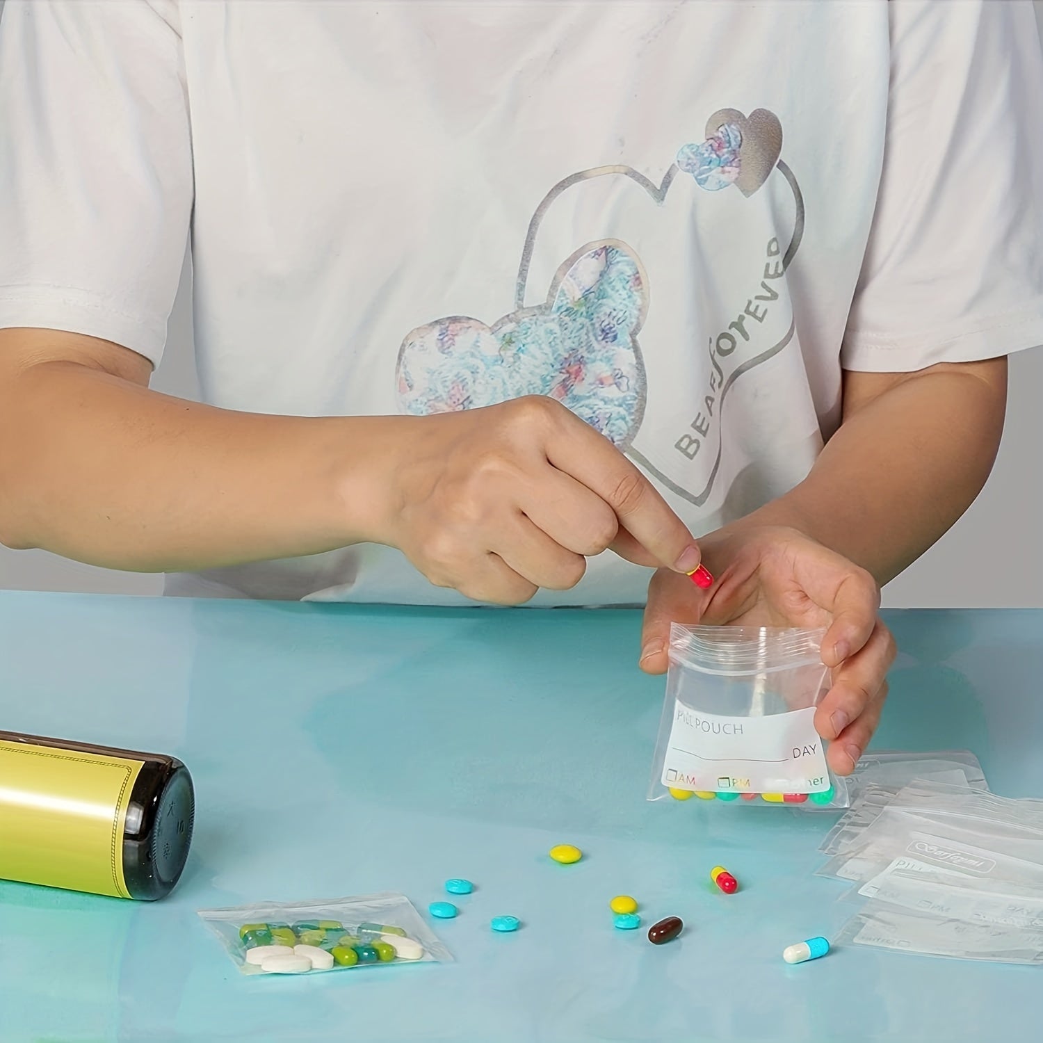 Bolsas organizadoras de pastillas sin BPA, tamaño de viaje, con cierre zip transparente, etiquetas para escribir, 120-500 piezas