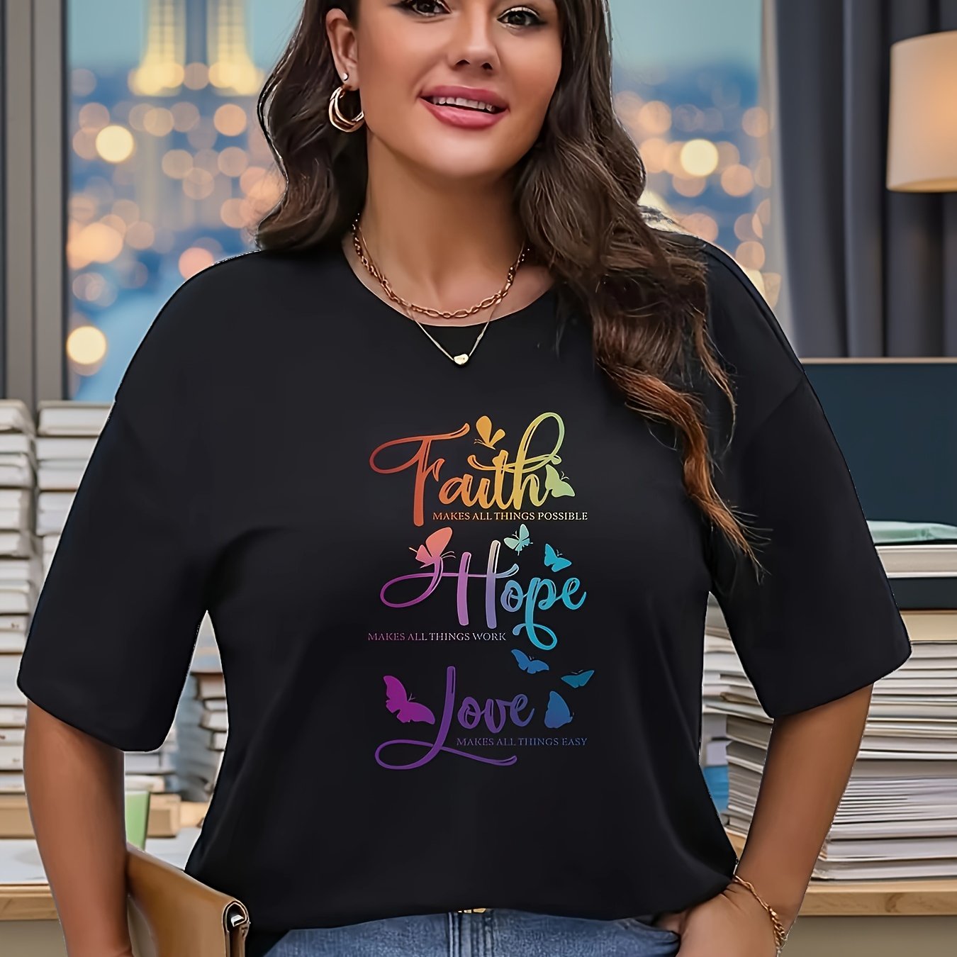 Women's Plus Size Short Sleeve T-Shirt Polyester Knit Crew Neck Summer Top Black