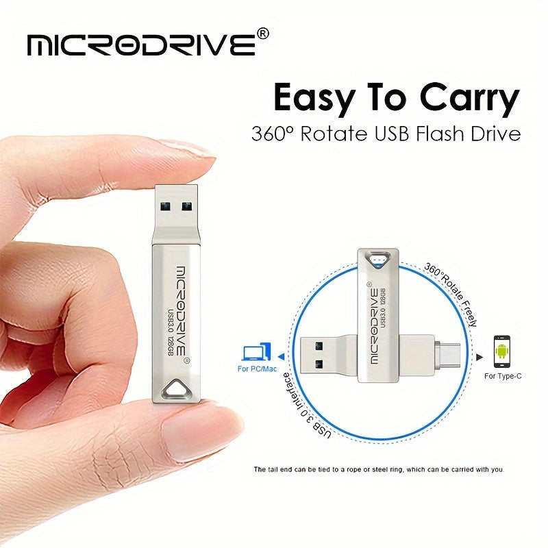 High Speed 2in1 OTG Type-C USB 3.0 Flash Drive 64GB 128GB Key Ring