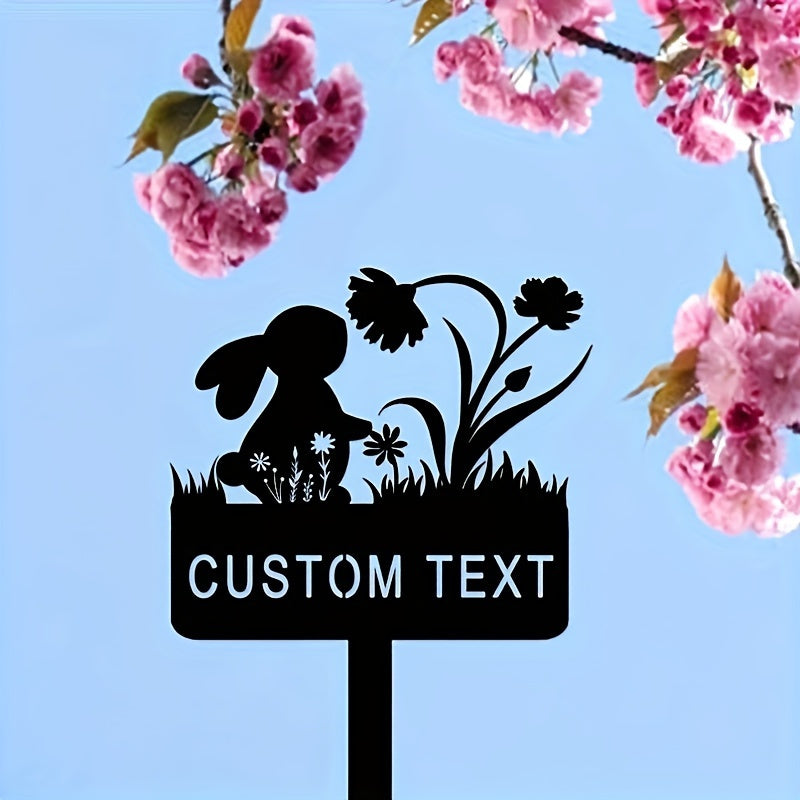 Black Metal Rabbit Garden Stake Outdoor Memorial Marker Sturdy Decorative