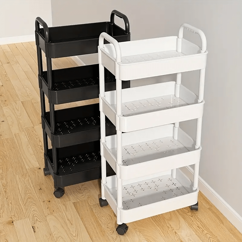Carro de almacenamiento de plástico de múltiples niveles con ruedas giratorias para sala de estar, baño, cocina, negro o blanco