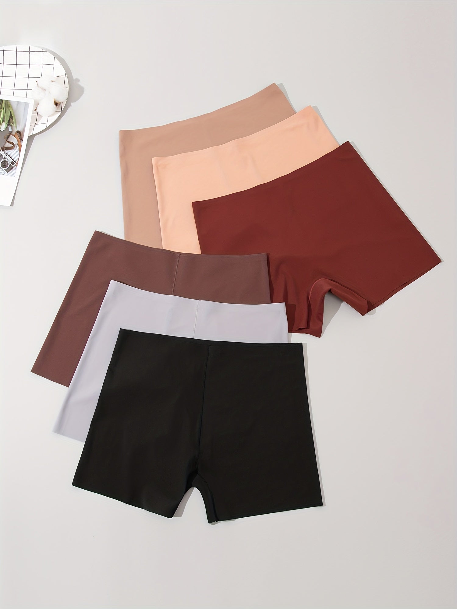 Set of 6 Seamless Mid-Rise Women's Underwear Shorts Solid Color No-Show