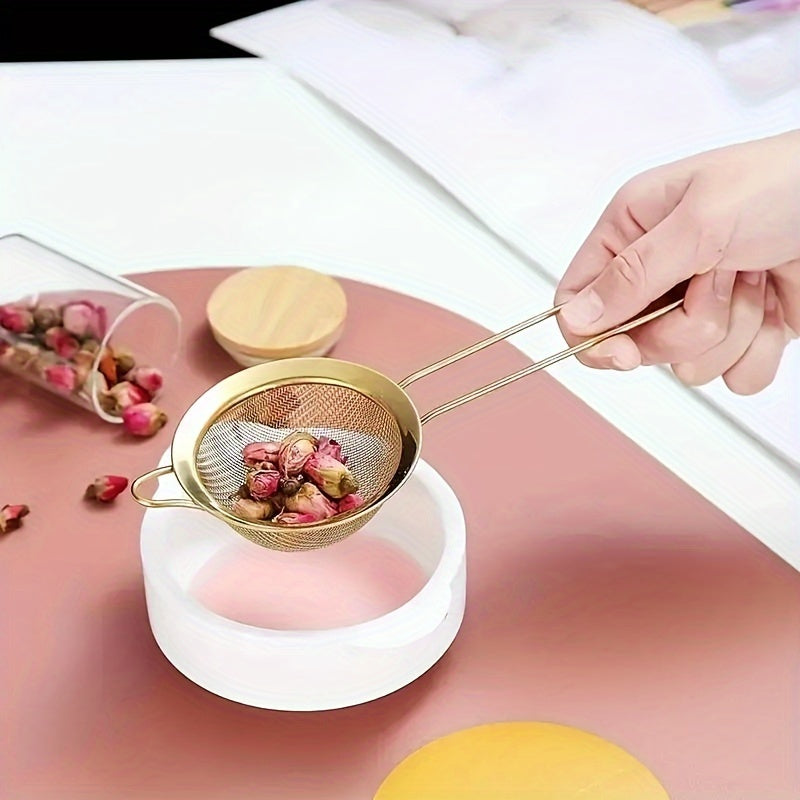 3-Piece Golden Stainless Steel Fine Mesh Kitchen Strainer Set for Baking and Cooking