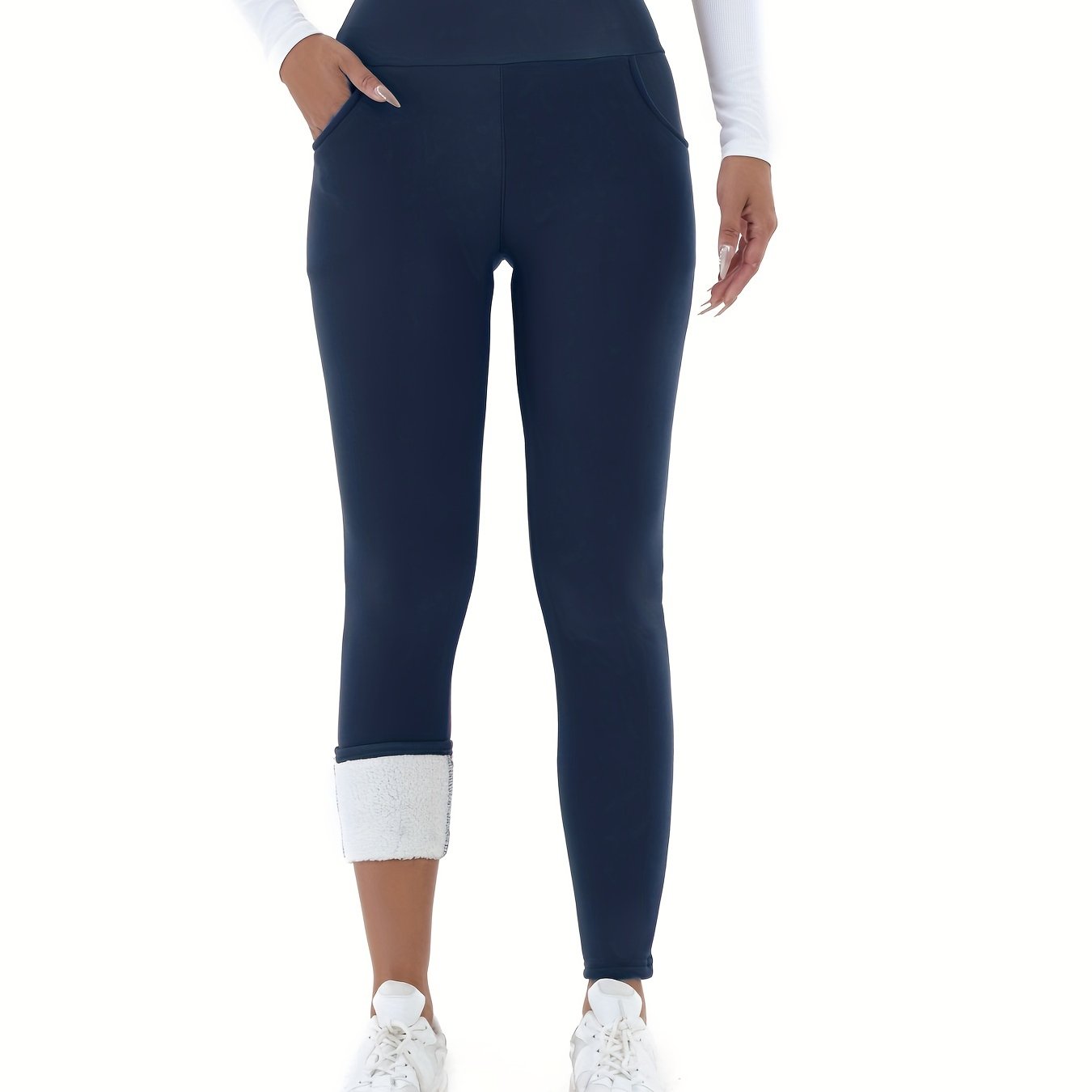 Women's High-Waist Plush Lined Leggings with Pockets for Yoga and Workout