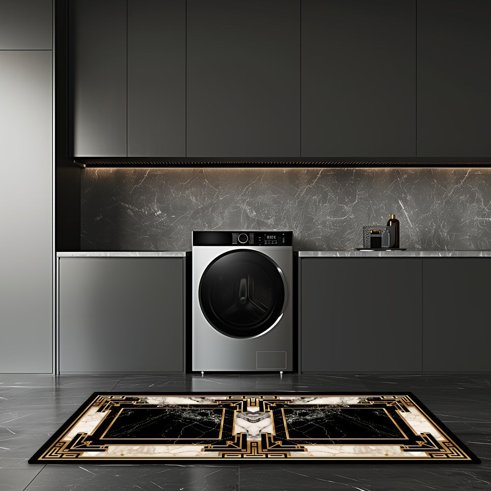 Alfombra de corredor a la moda antideslizante con patrón de grietas de mármol y detalles en oro para balcones de hoteles