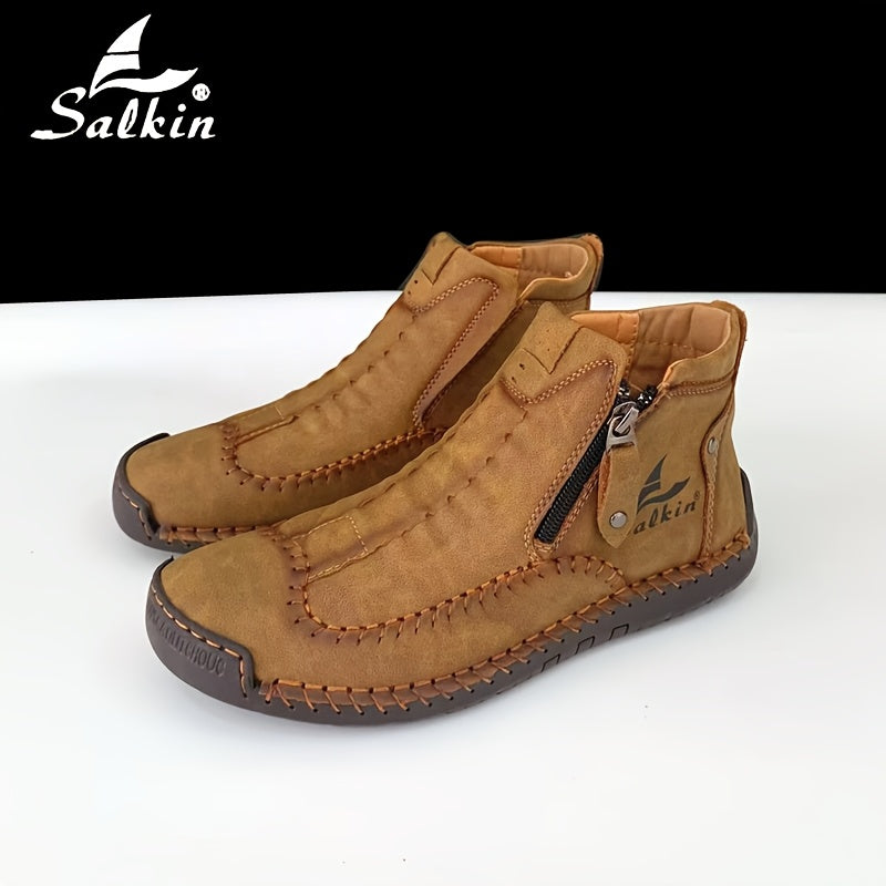 Women's Leather Short Boots Casual Outdoor Flat Booties