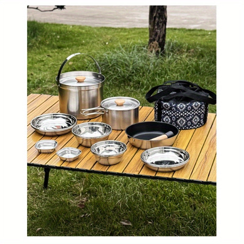 Stainless Steel Camping Cookware Set 22 Pieces Outdoor Kitchen Utensils