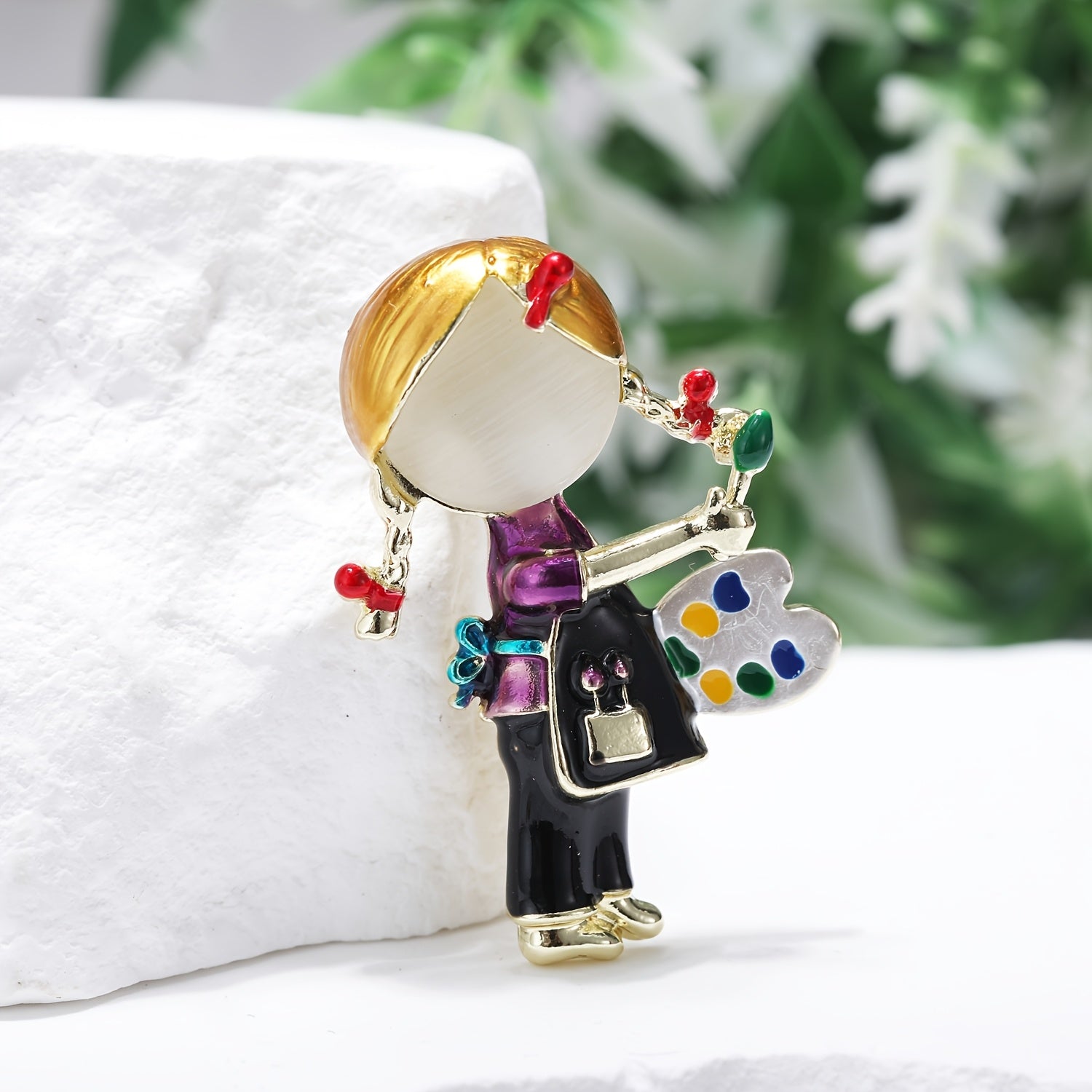 Vintage Boho Gothic Style Brooch Pins Set of 4, Made with Zinc Alloy and Rhinestone Mosaic. Designs Include Colorful Cat, Cat, Bird, and Girl Painter. Perfect for Daily Wear or Gifting, Ideal for Christmas Jewelry Collection.