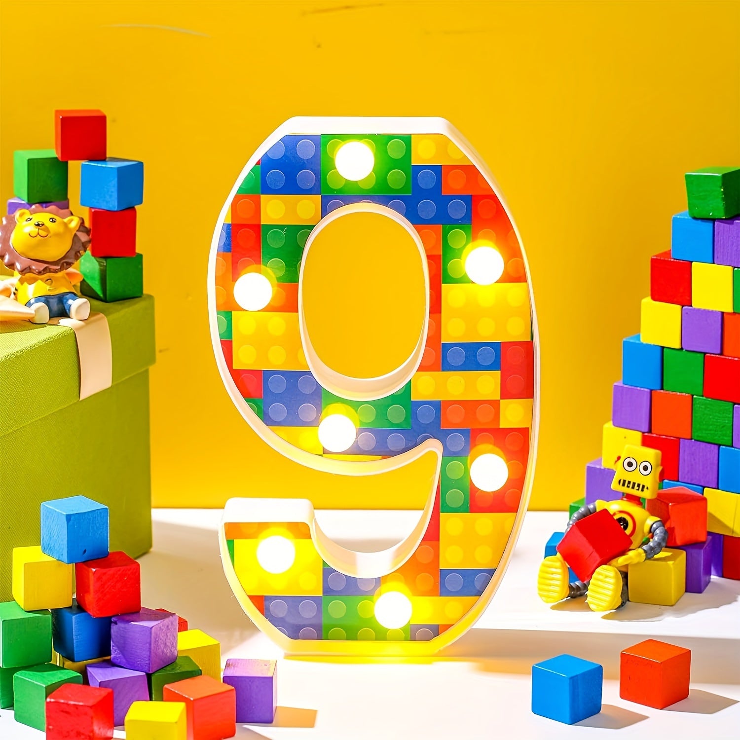 1 шт. Цветной светодиодный строительный блок номер, работающий от батареек, прочный пластик, требуются батарейки AA, идеально подходит для вечеринок, батарейки не включены