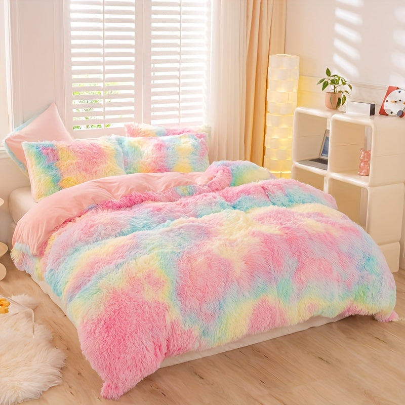 Y2K Tie Dye Plush Duvet Cover Set Includes 1 Duvet Cover and 2 Pillowcases Soft Warm Bedding