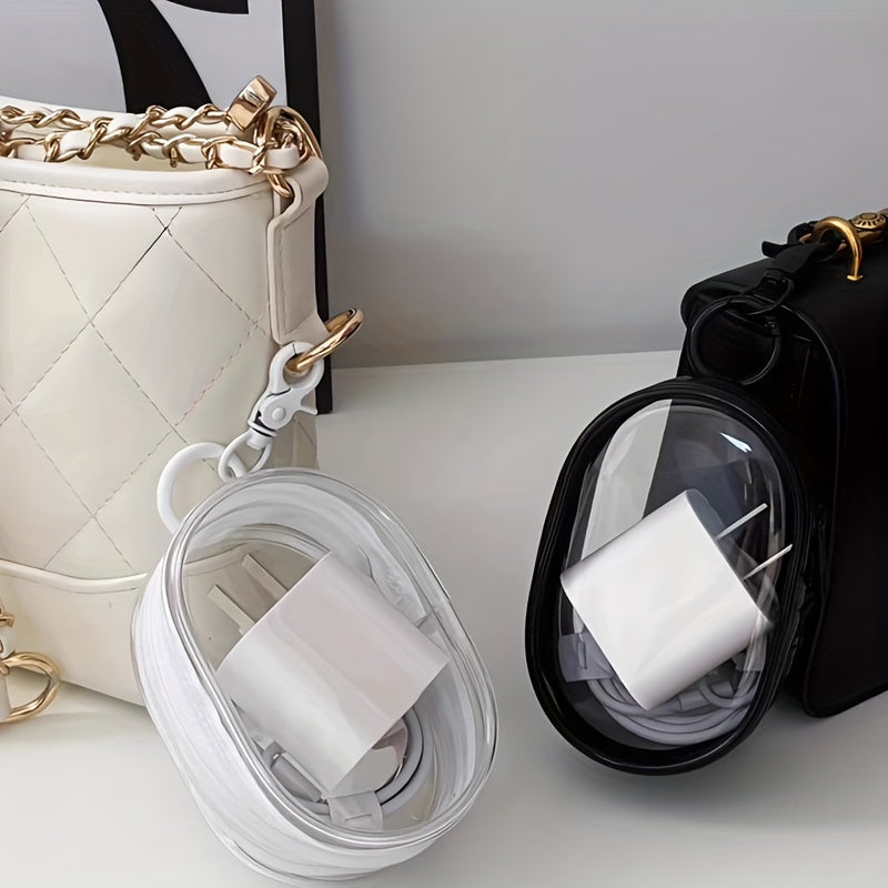 Компактный PVC-кошелек для аксессуаров для зарядного устройства, наушников и кабелей. Идеален для организации в поездках, размеры 10,01 см x 3,51 см.