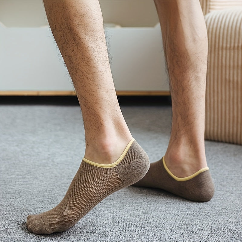 Men's Invisible Socks 7 Pairs Breathable Low-Top Crew Socks with Colorful Cuffs