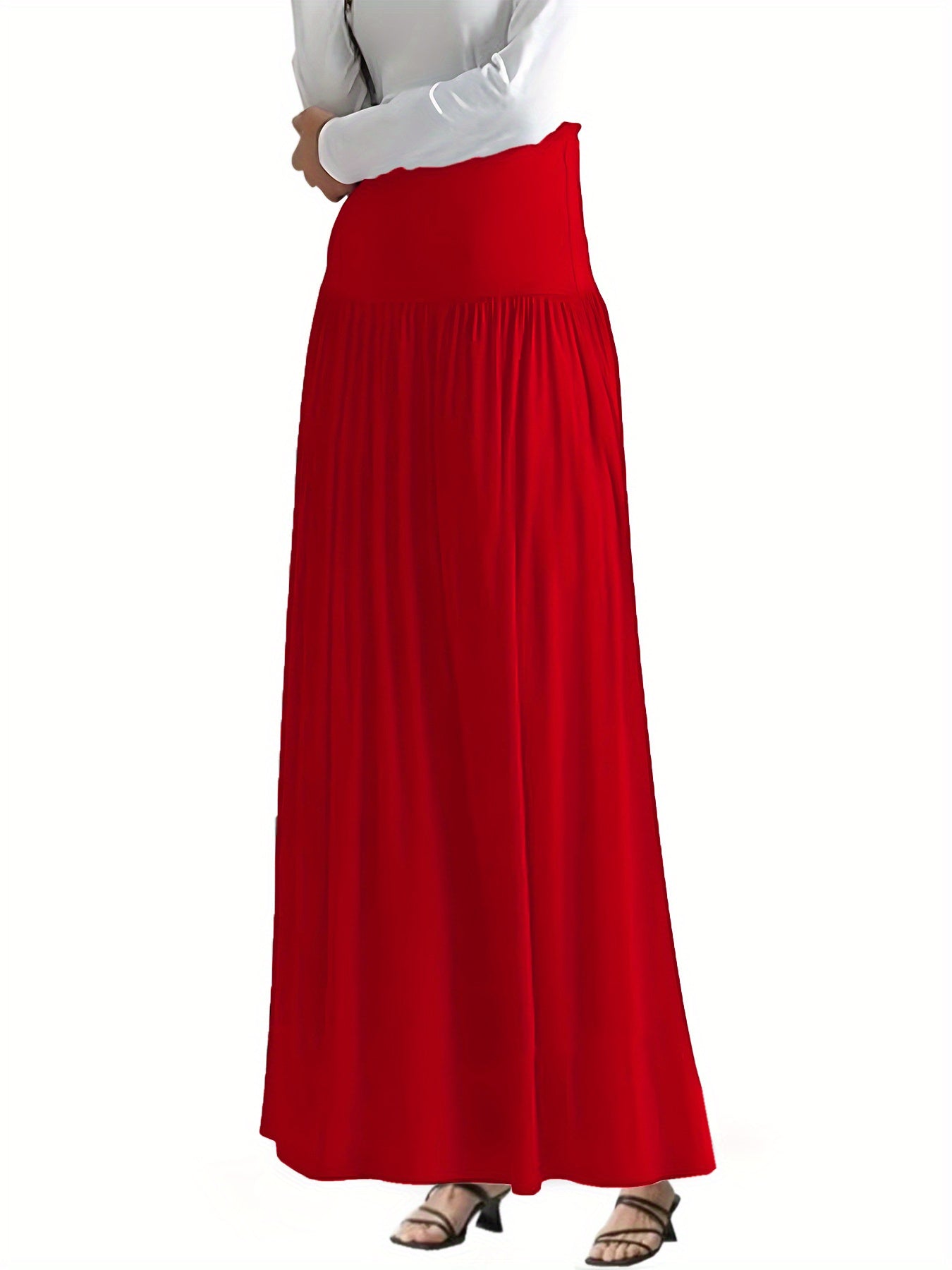 Women's Plus Size High-Waisted Pleated Midi Skirt with Pockets in Navy Blue