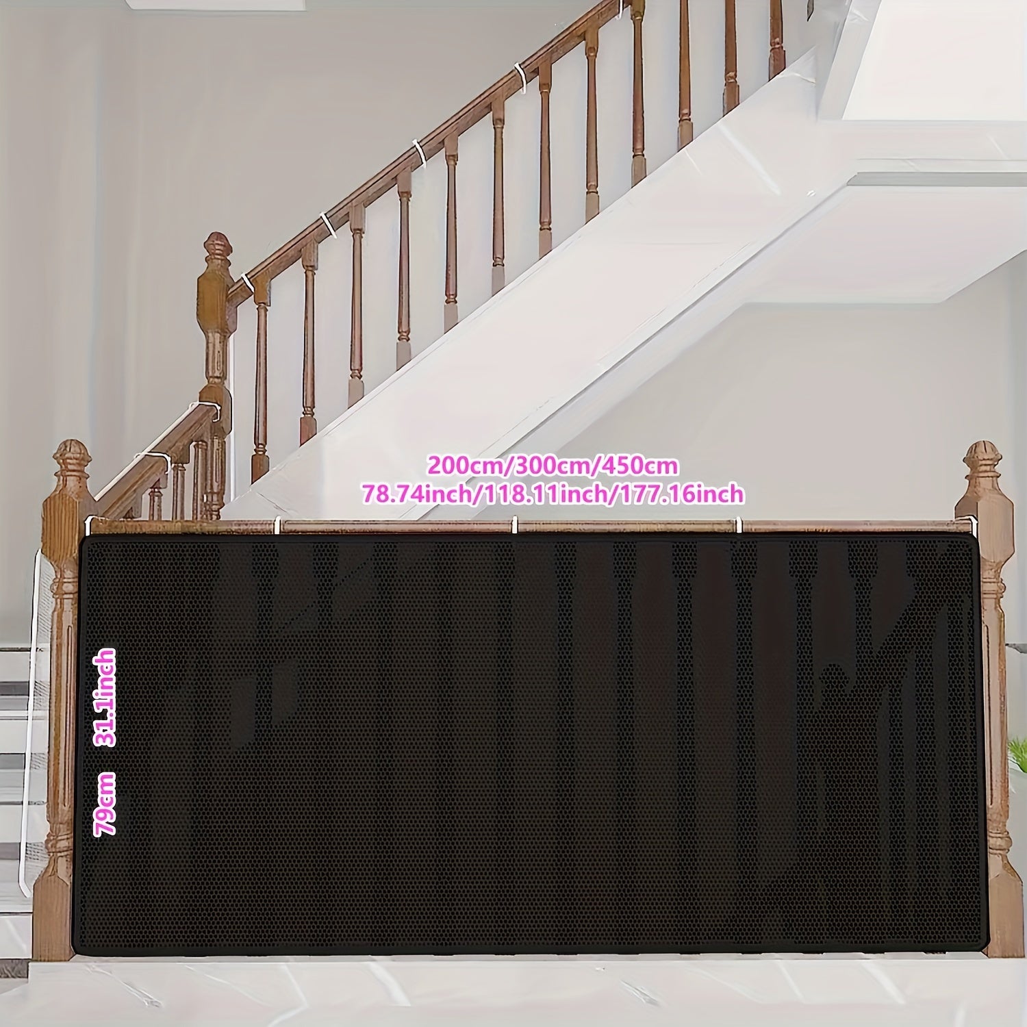 Child Safety Net for Staircase and Balcony Black Mesh Lead-Free for Children Ages 3-6 1 Set