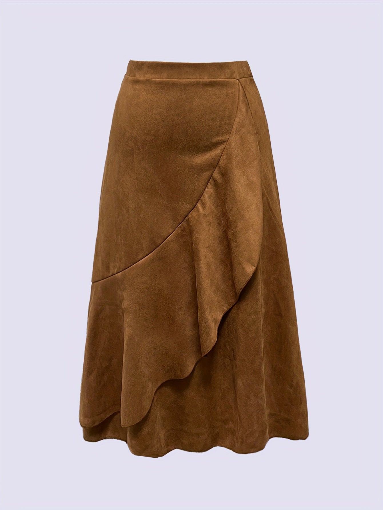 Women's Brown Corduroy Tiered Asymmetrical Hem Skirt Fall Winter Casual Formal