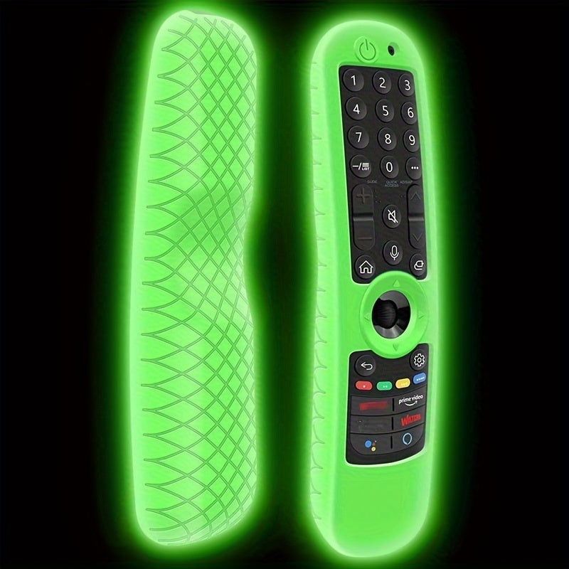 Защитный силиконовый чехол для LG Magic Remote MR21GA, MR22GA, MR23GA с противоскользящим дизайном. Доступен в черном, светящемся синем и светящемся зеленом цветах.