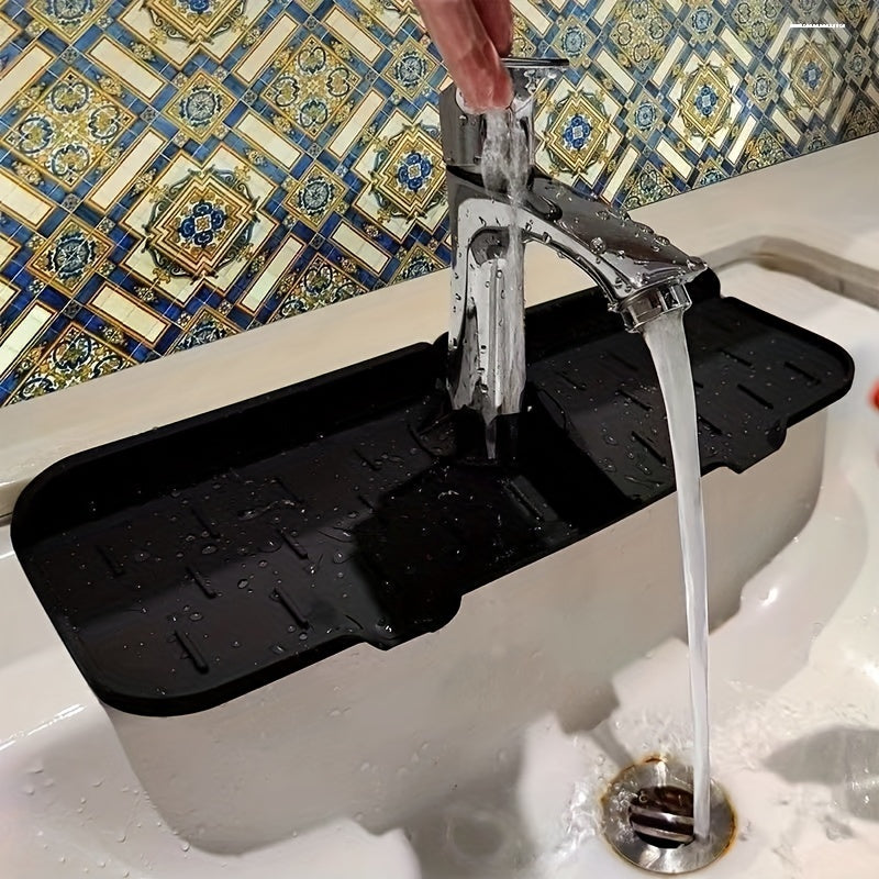 Alfombrilla de protección de silicona para salpicaduras, antideslizante, impermeable, con bandeja de drenaje, gris y negro, 1 pieza