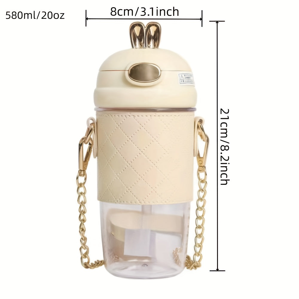 Girl Water Bottle with Straw Drop-Proof Plastic Portable High-Temperature Resistant Includes 4 3D Stickers