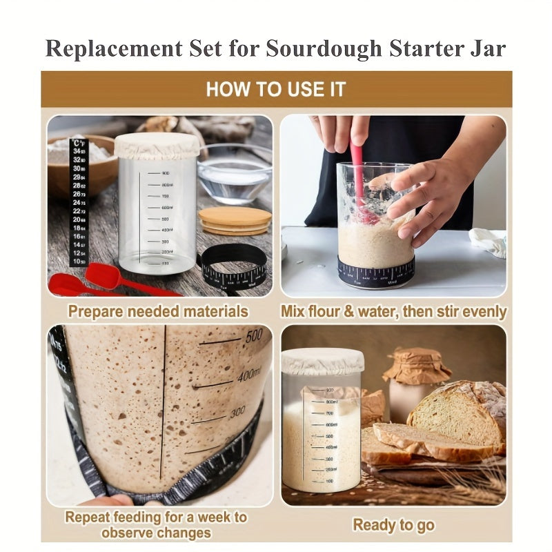 Sourdough starter'ingizni harorat o'lchagichi va sana bantlari bilan ikki to'plam idish to'plami bilan almashtirish to'plami aksessuarlarini yangilang.