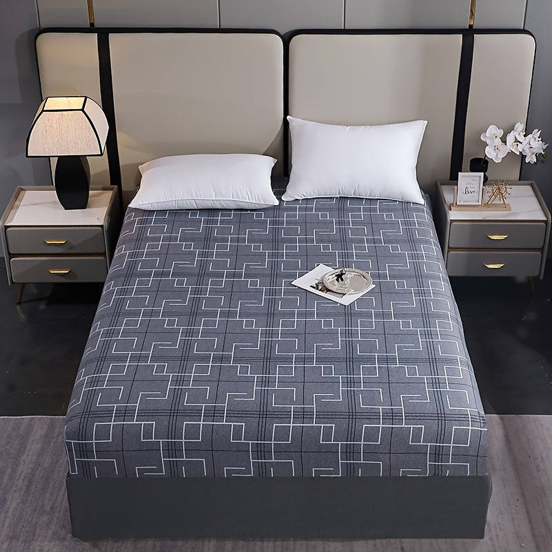 Geometric Print Fitted Sheet Deep Pocket Bed Bedding Mattress Protector for Bedroom or Guest Room