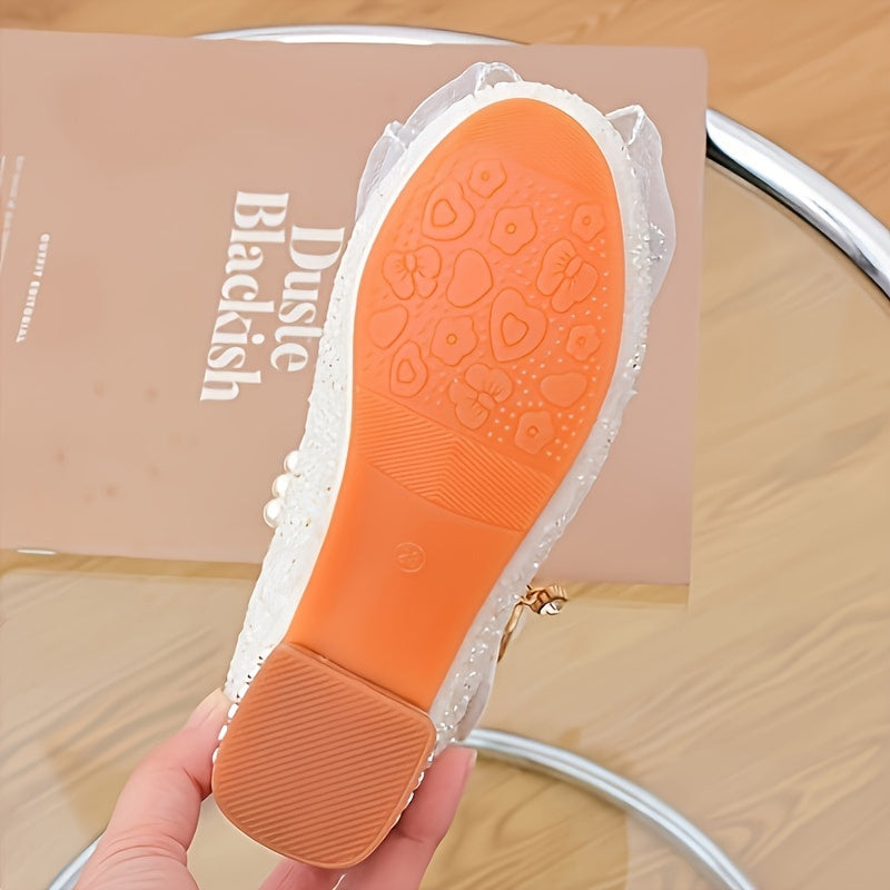 Girls High Heel Shoes with Bowknot and Pearl Embellishments for Parties and Events