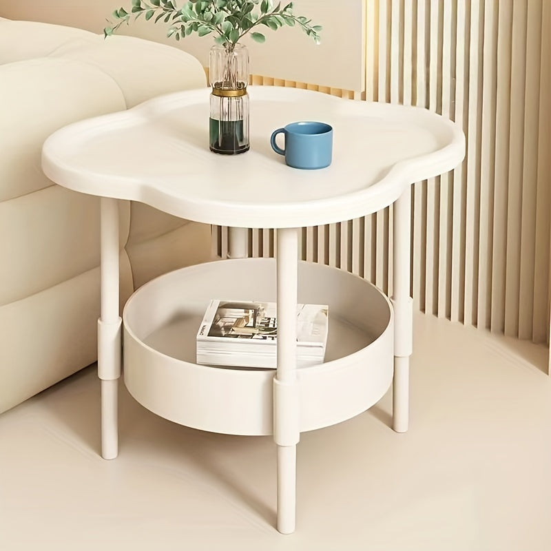 Contemporary Ivory Side Table with Shelf for Living Room Storage