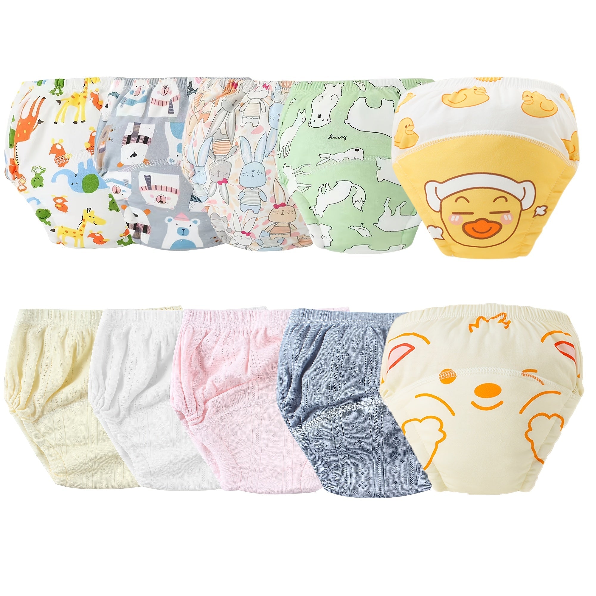 Set of 10 Reusable Baby Training Pants Toddler Underwear with Animal Designs Soft Knit Material