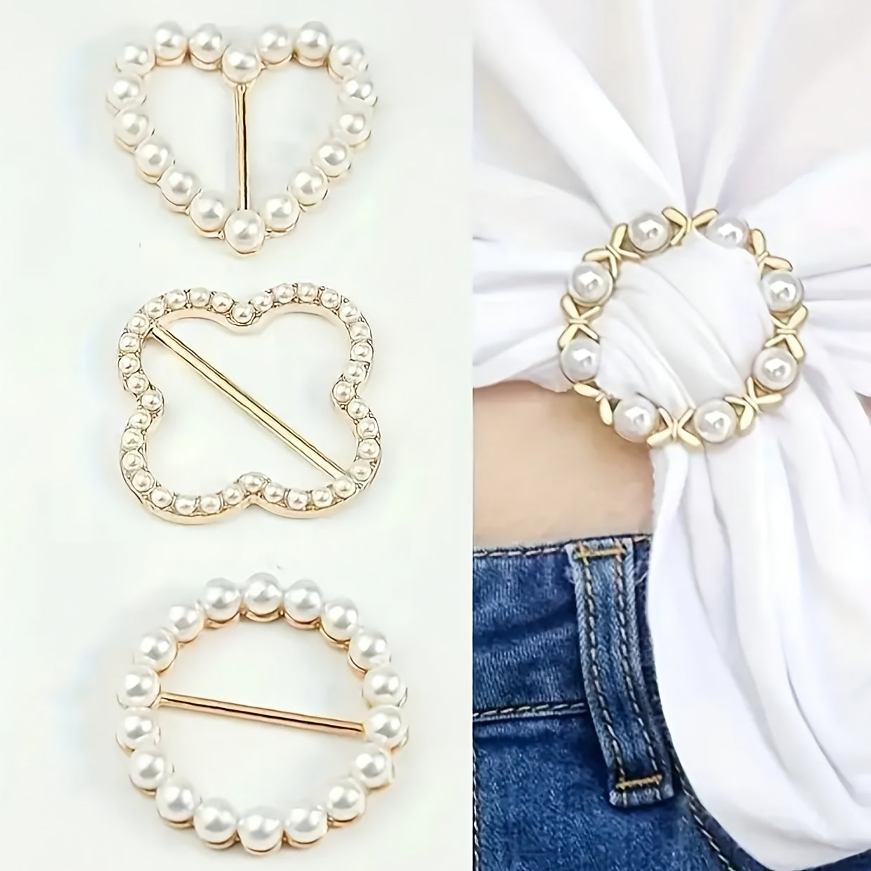 Elegant Alloy Heart-Shaped Brooch Pin with Faux Pearl and Rhinestones for Women