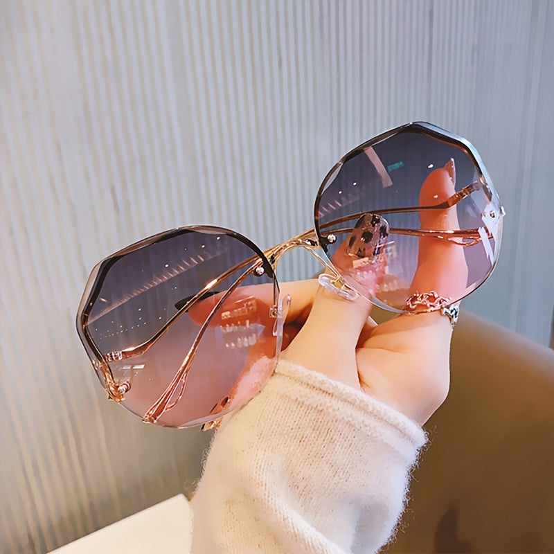 Haydash uchun katta o'lchamdagi gradient metall quyosh ko'zoynaklari, noaniq rimless dizayni bilan