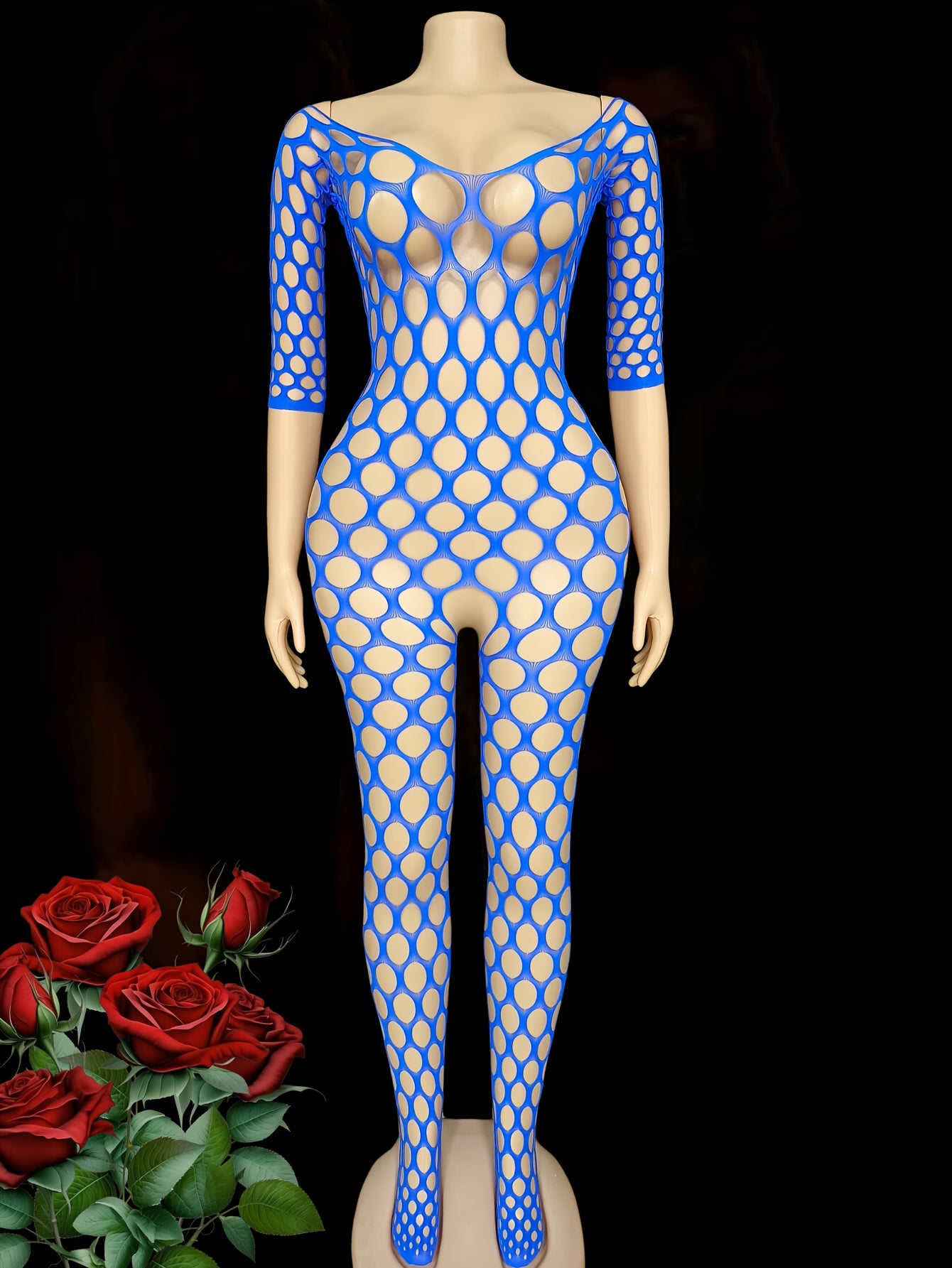 Women's See-Through Mesh Off Shoulder Bodystocking Plus Size Crotchless Jumpsuit