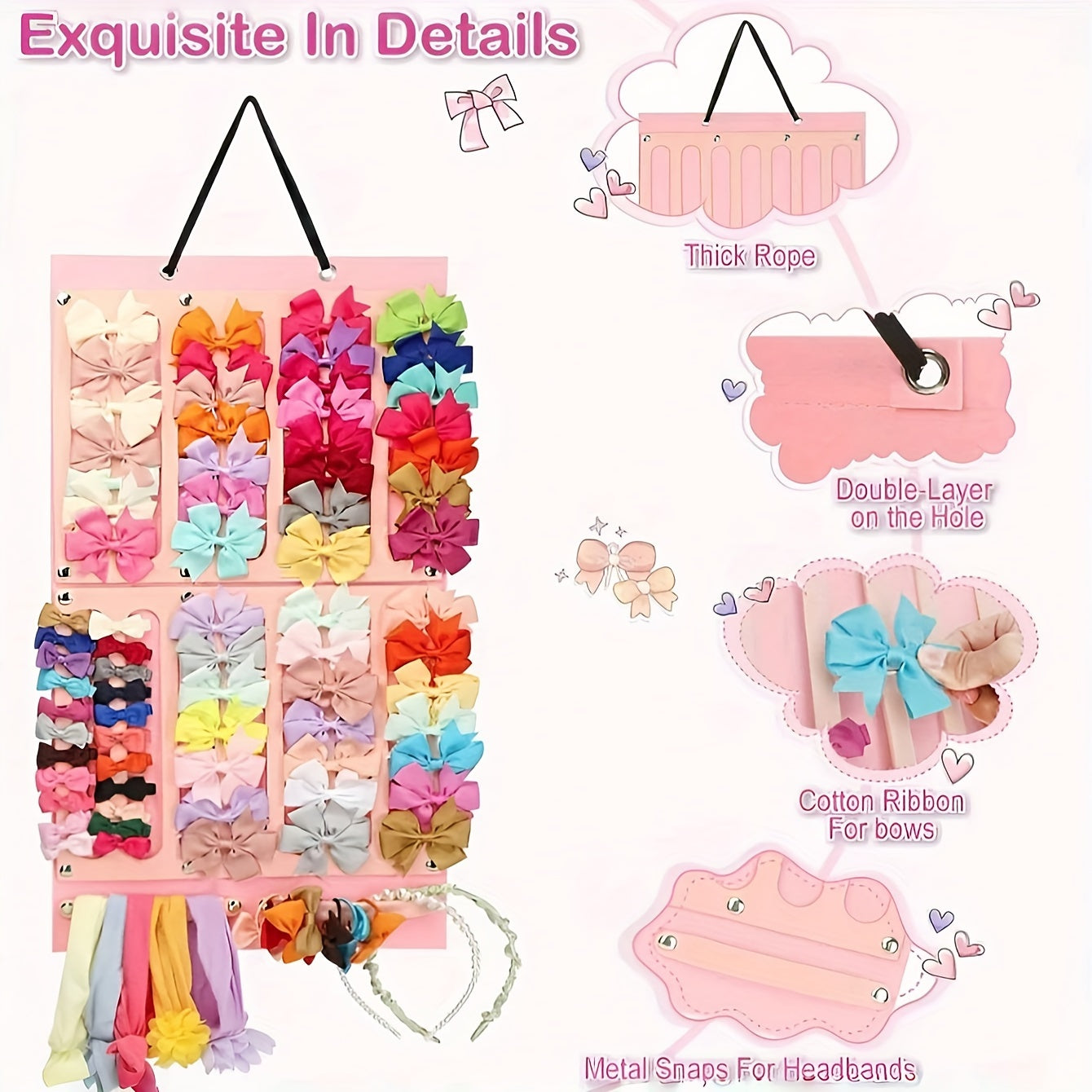 Girls Hair Accessory Organizer Extra-Large Felt Hanging Headband Storage