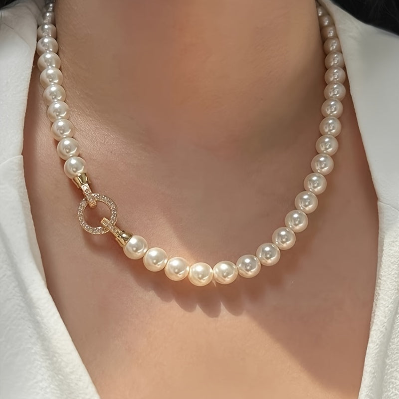 Faux Pearl Necklace 8mm Shell Pearls Synthetic August Birthstone Minimalist Jewelry
